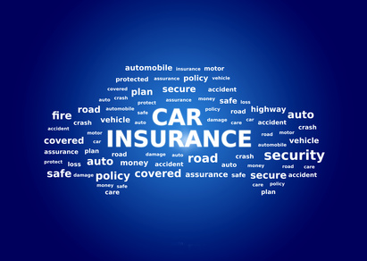 Car insurance concept. Cloud tags over blue background.